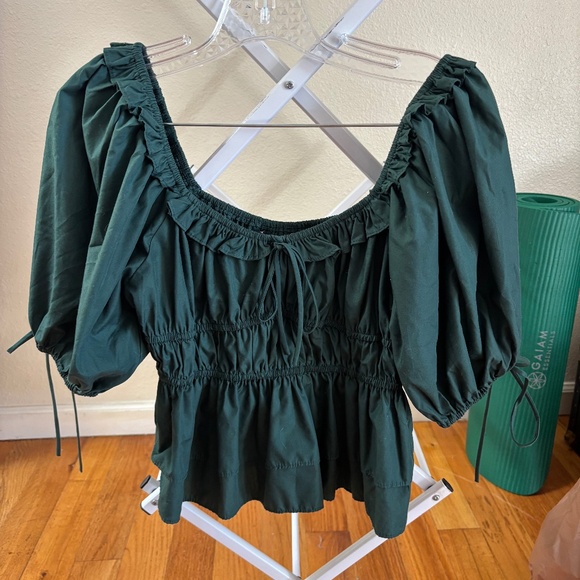 En Saison Poplin Blouse, dark green, size small - Picture 2 of 6